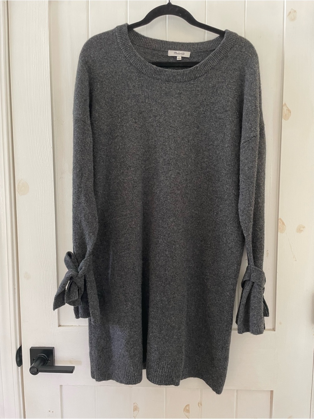 Warm Cozy Madewell Charcoal Tie-Sleeve Knit Dress Merino Wool size L